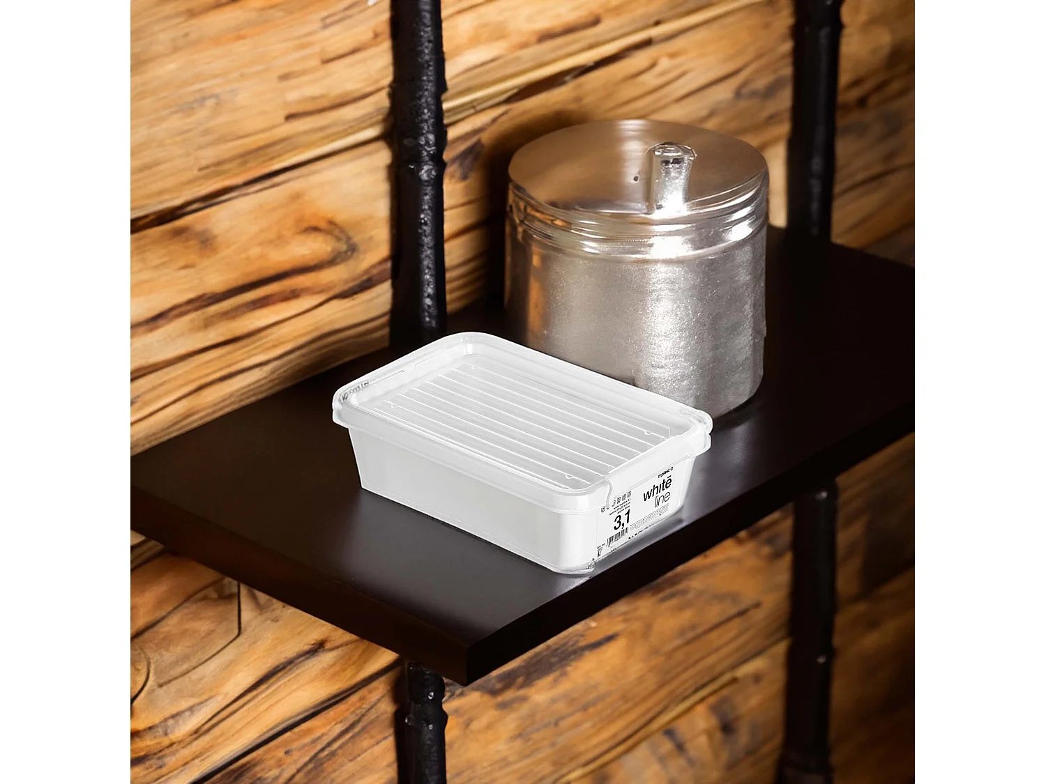 Plastic opbergbox met deksel, polypropyleen, wit, 29,5x20x8,5 cm