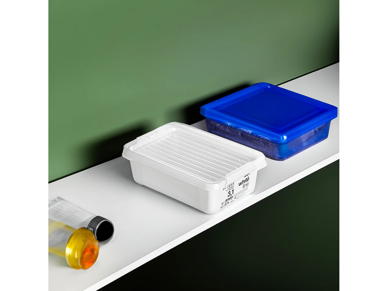Plastic opbergbox met deksel, polypropyleen, wit, 29,5x20x8,5 cm