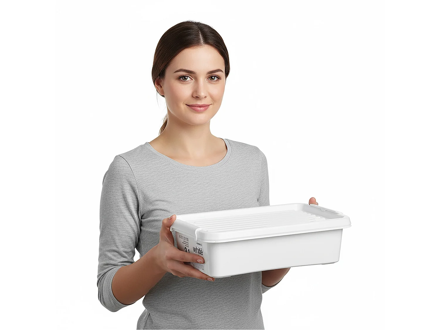 Plastic opbergbox met deksel, polypropyleen, wit, 29,5x20x8,5 cm