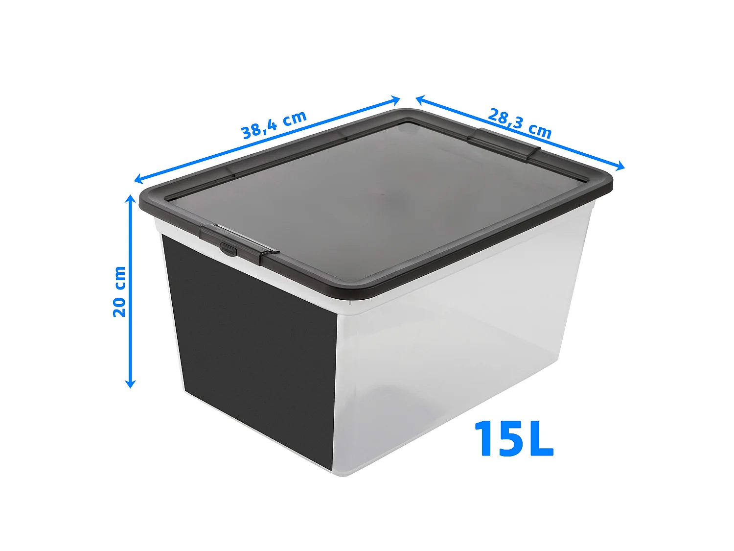 Plastic opbergbox met deksel voor speelgoed, krijtbord, kunststof, transparant, 15 L, 38,4x28,3x20 cm