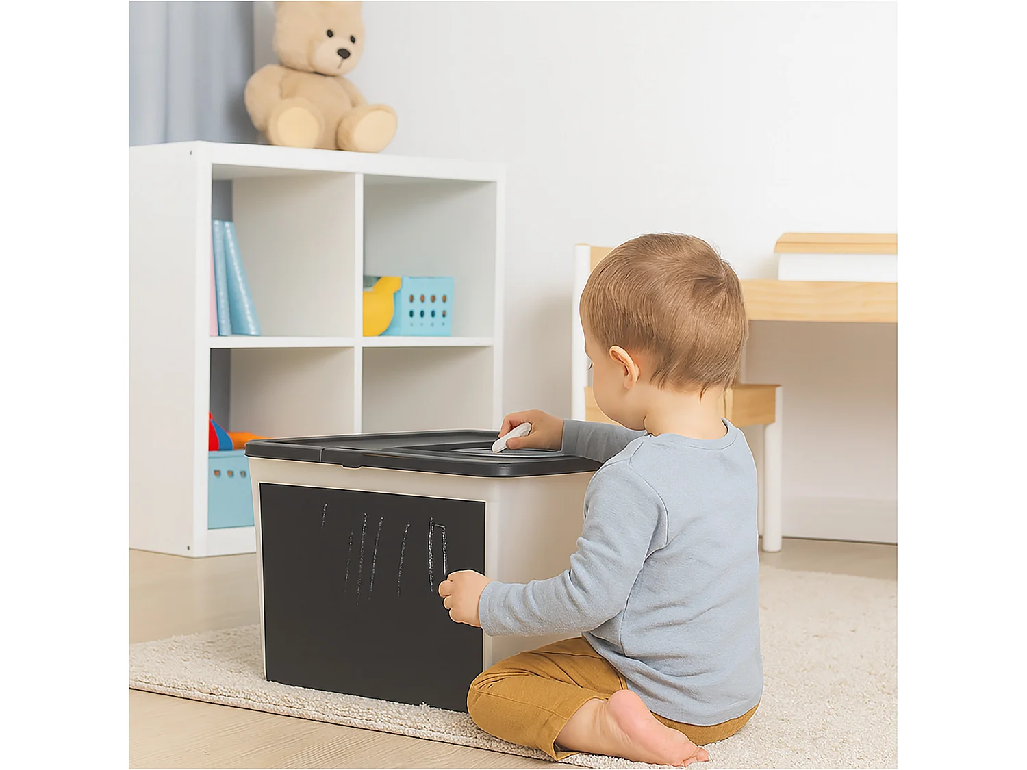 Plastic opbergbox met deksel voor speelgoed, krijtbord, kunststof, transparant, 15 L, 38,4x28,3x20 cm