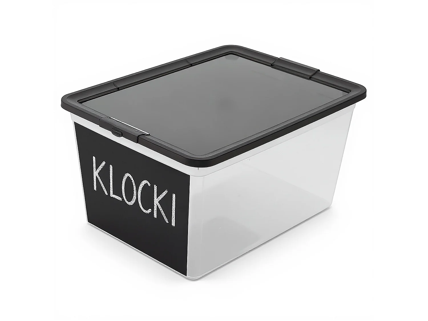 Plastic opbergbox met deksel voor speelgoed, krijtbord, kunststof, transparant, 15 L, 38,4x28,3x20 cm