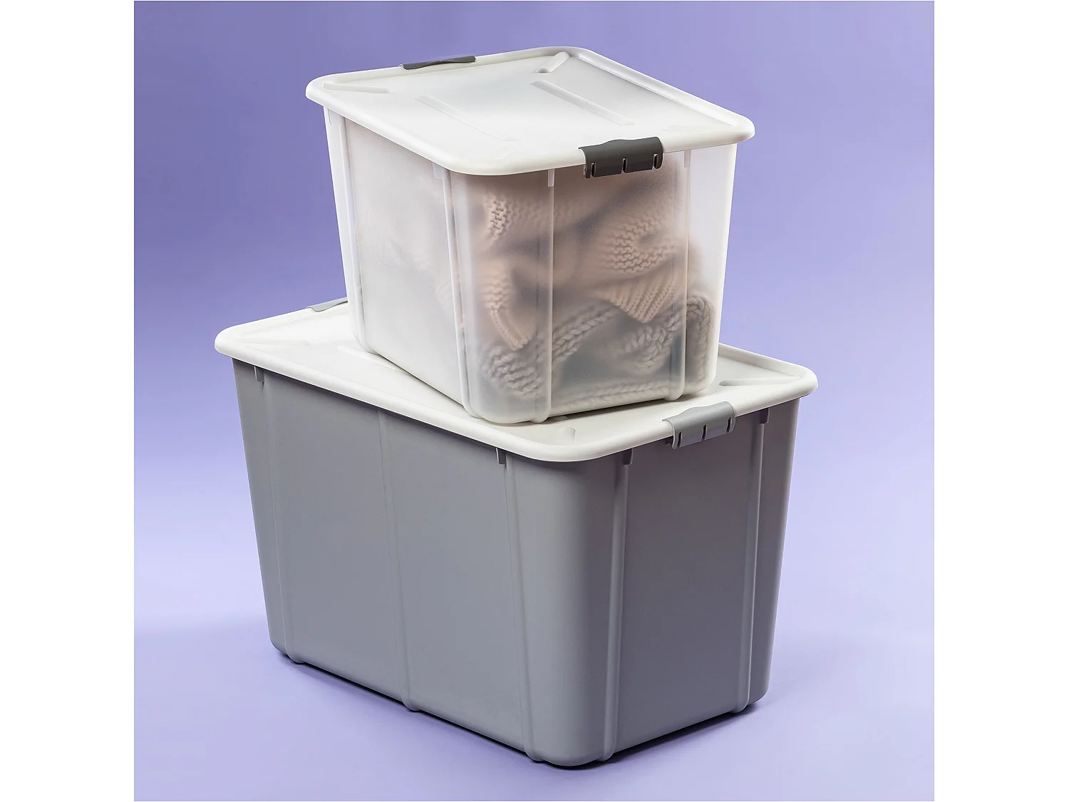 Boîte de rangement en plastique avec couvercle à clips 16 L, plastique, lait, 38,6x29x21,7 cm