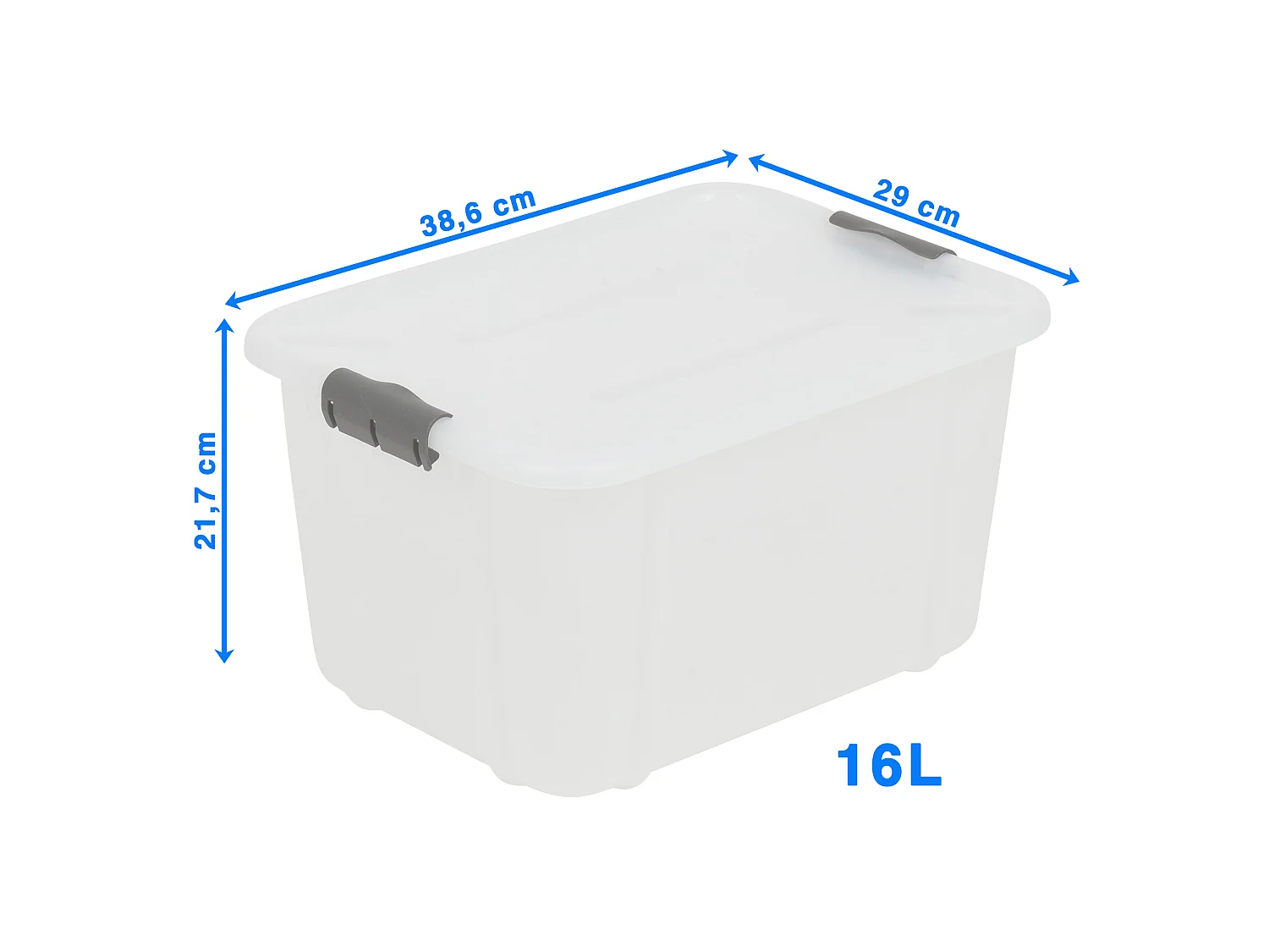 Boîte de rangement en plastique avec couvercle à clips 16 L, plastique, lait, 38,6x29x21,7 cm