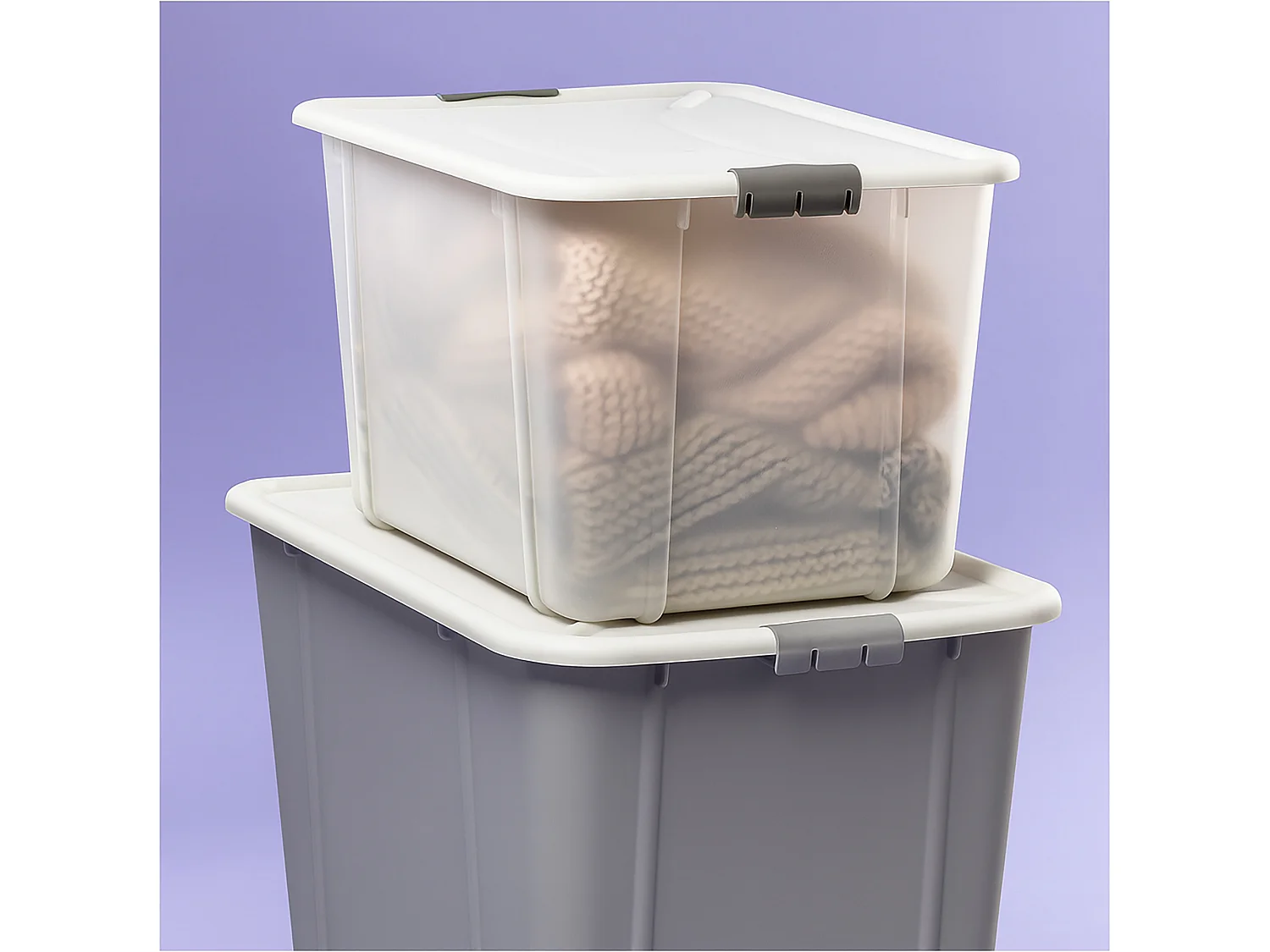 Boîte de rangement en plastique avec couvercle à clips 16 L, plastique, lait, 38,6x29x21,7 cm