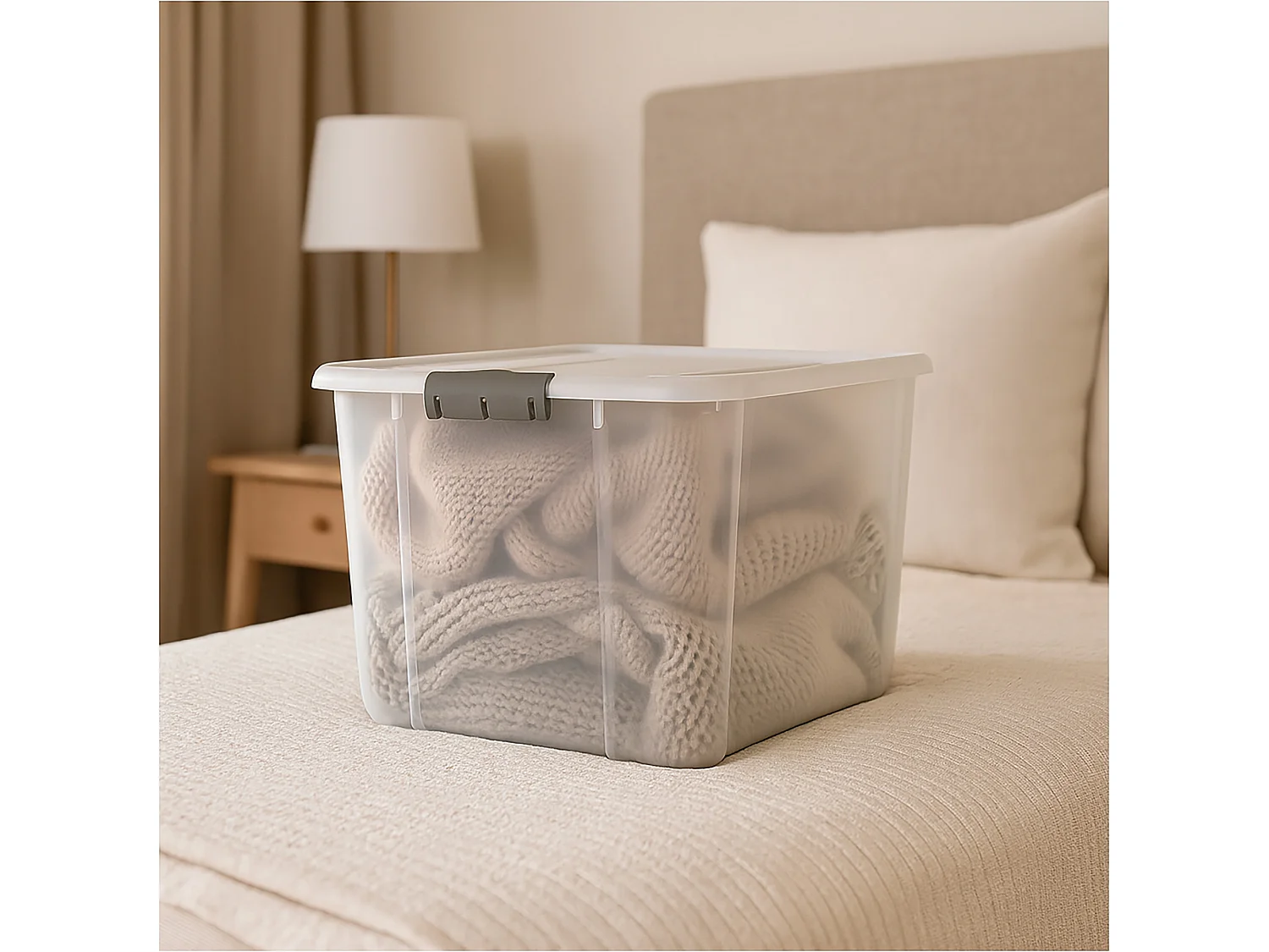 Boîte de rangement en plastique avec couvercle à clips 16 L, plastique, lait, 38,6x29x21,7 cm
