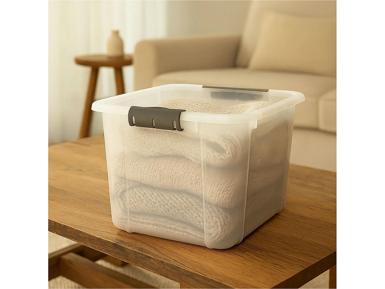 Boîte de rangement en plastique avec couvercle à clips 16 L, plastique, lait, 38,6x29x21,7 cm