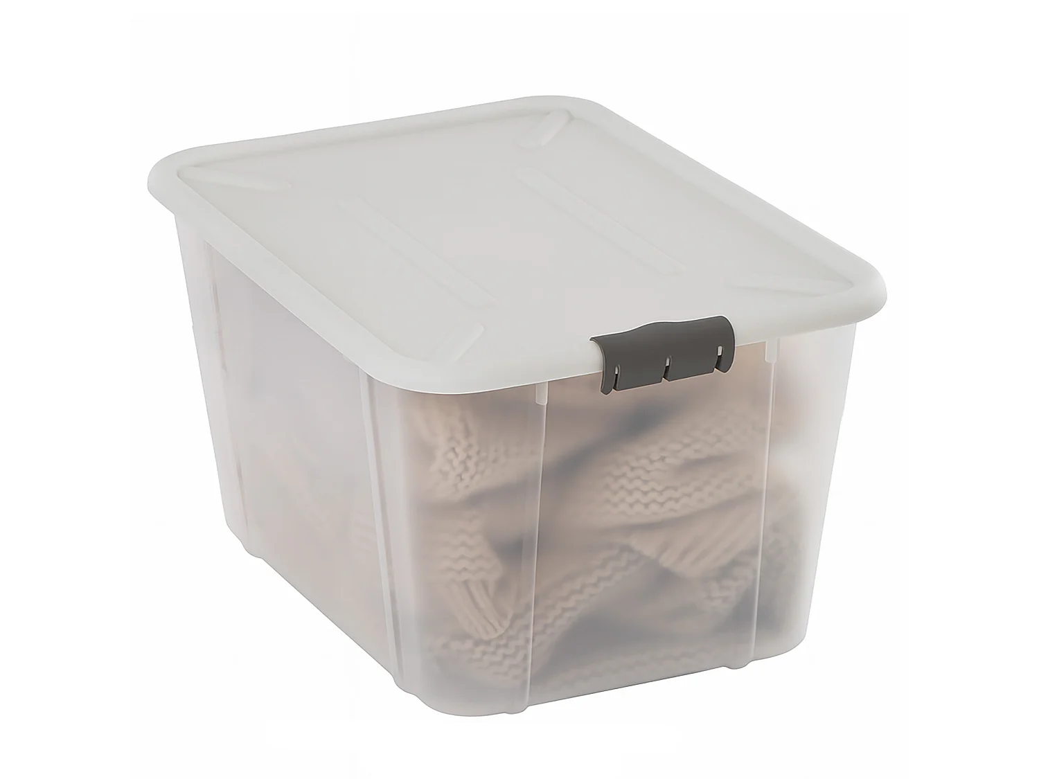 Boîte de rangement en plastique avec couvercle à clips 16 L, plastique, lait, 38,6x29x21,7 cm