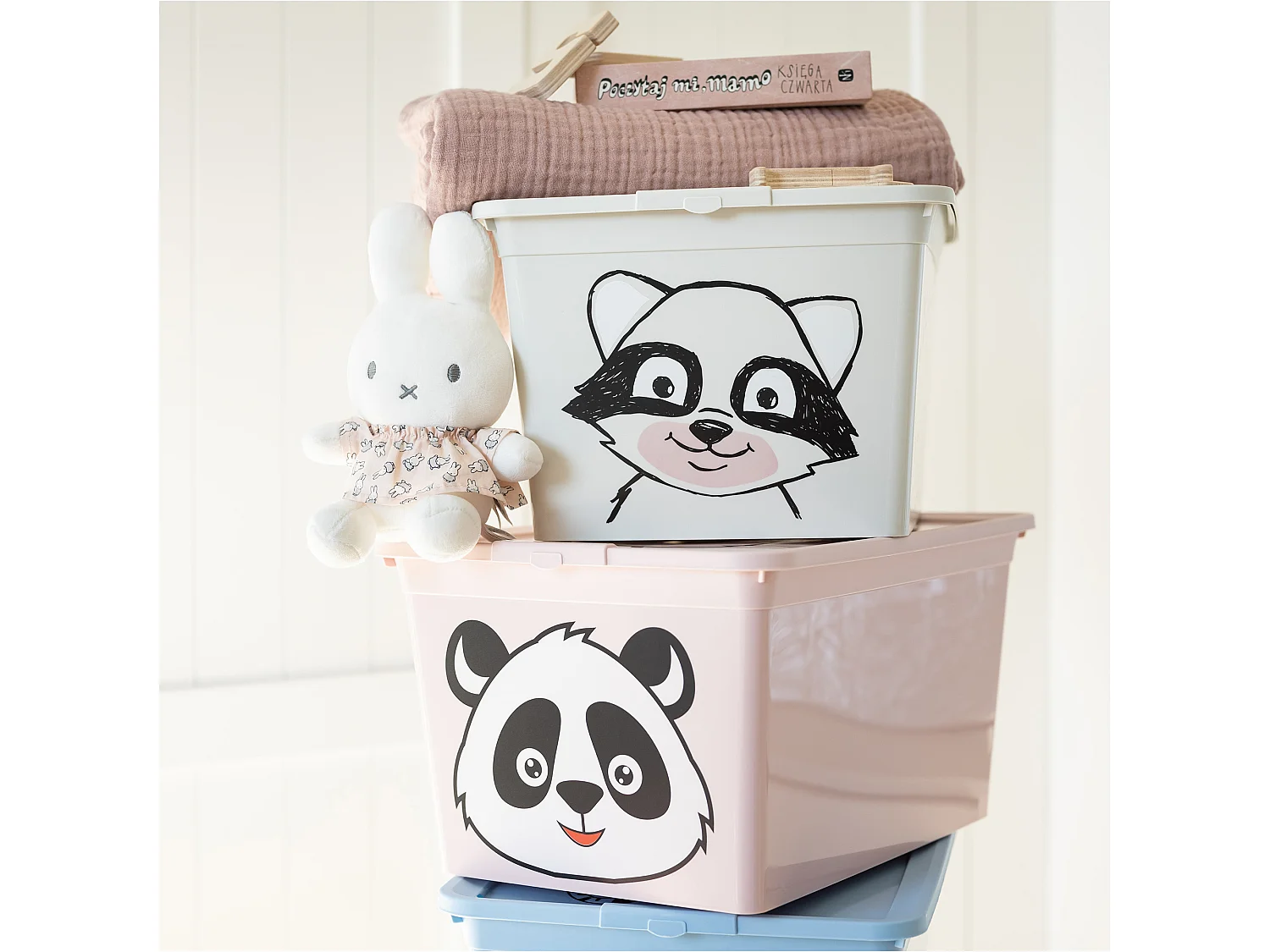 Boîte de rangement pour jouets avec couvercle en plastique rose panda 30 L 25,2 cm