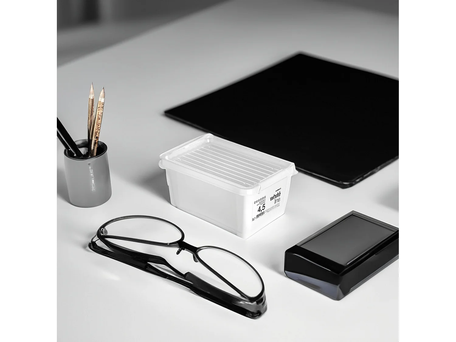 Plastic opbergbox met deksel polypropyleen wit 29,5x20x12,5 cm