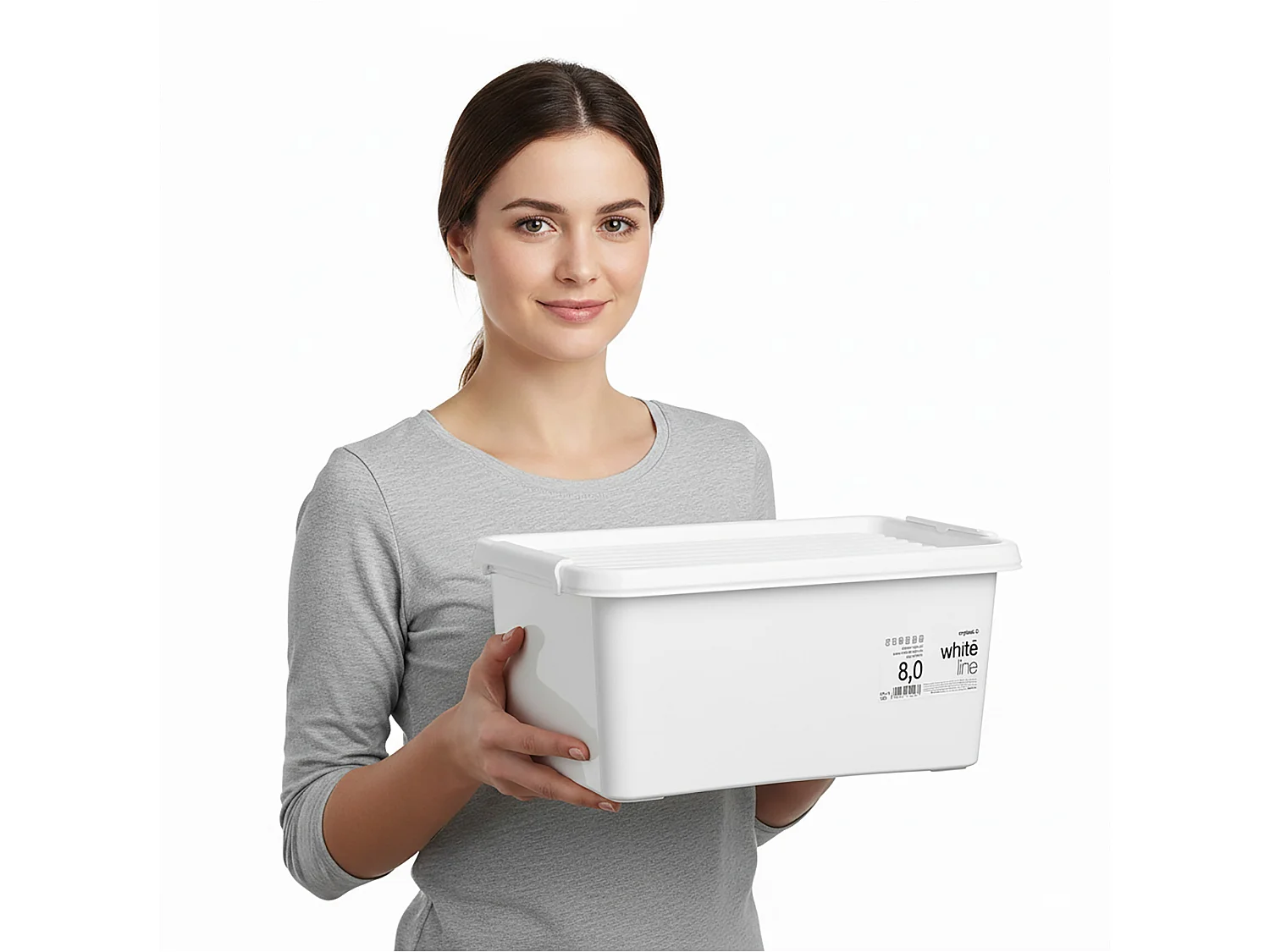 Plastic opbergbox met deksel, polypropyleen, wit, 39,5x19,5x17 cm