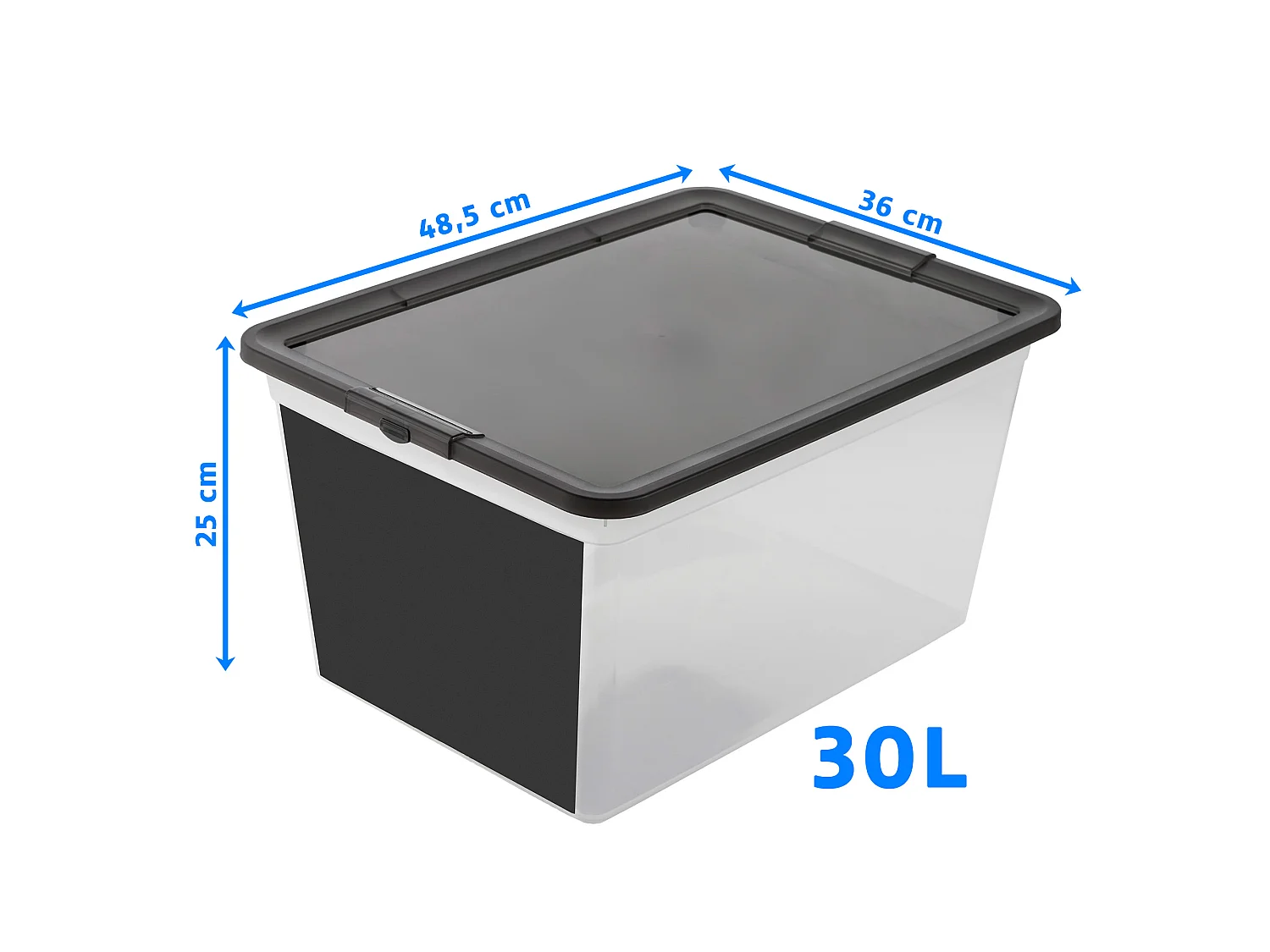 Plastic opbergbox met deksel voor speelgoed, krijtbord, kunststof, transparant, 30 L, 48,5x36x25 cm
