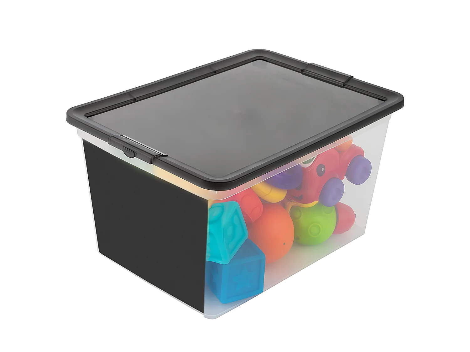 Plastic opbergbox met deksel voor speelgoed, krijtbord, kunststof, transparant, 30 L, 48,5x36x25 cm