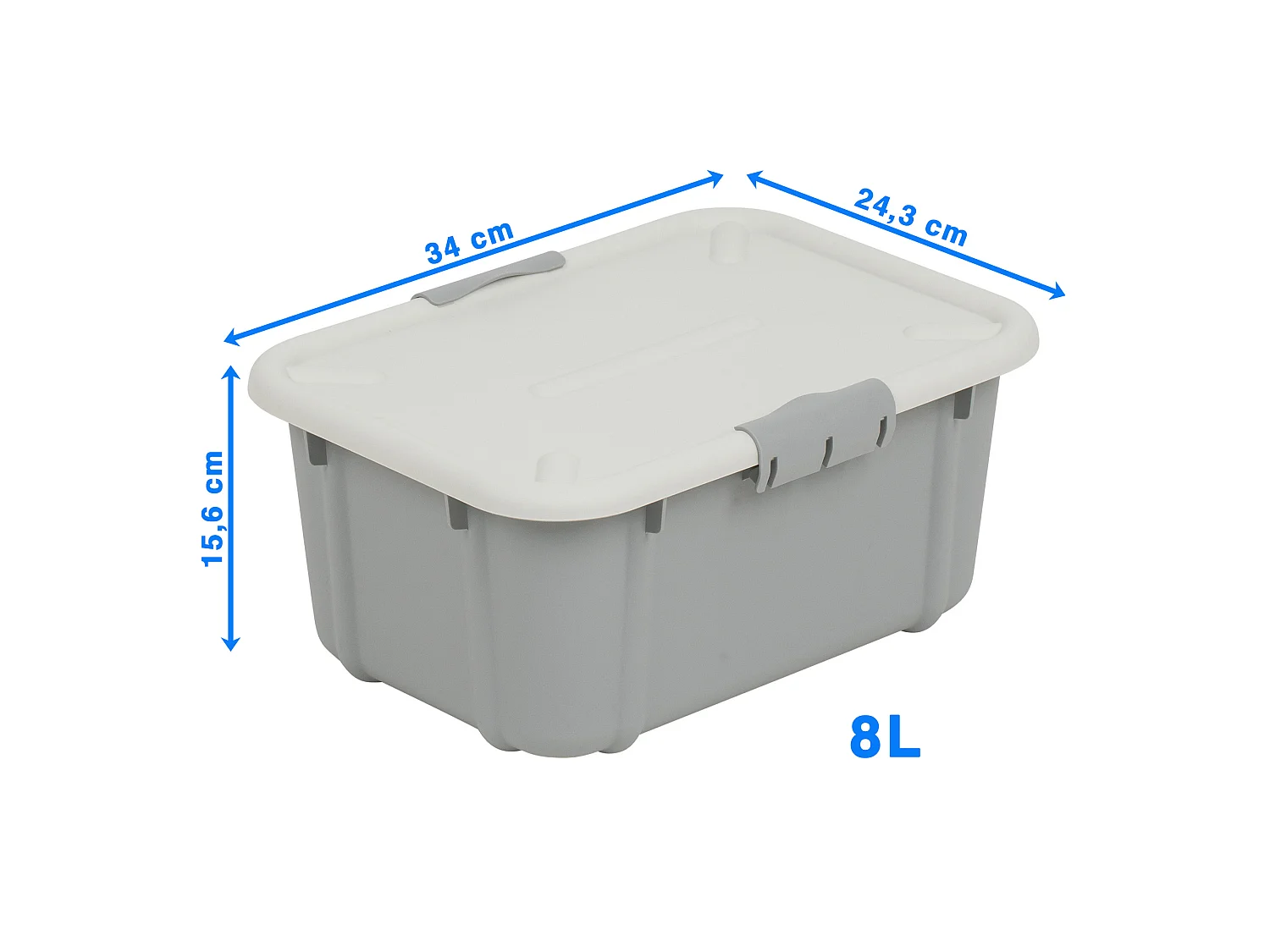 Plastic opbergbox afsluitbaar kunststof lichtgrijs 8 L 34x24,3x15,6 cm