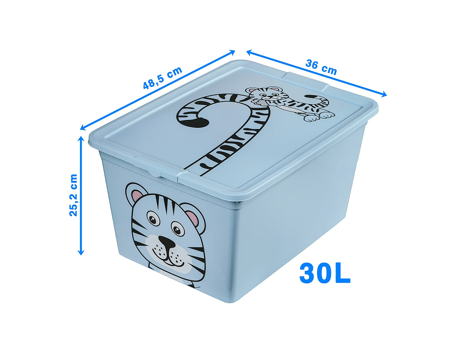 Plastic speelgoedopbergbox met deksel 30 L afsluitbaar kunststof blauw 48,5x36x25,2 cm