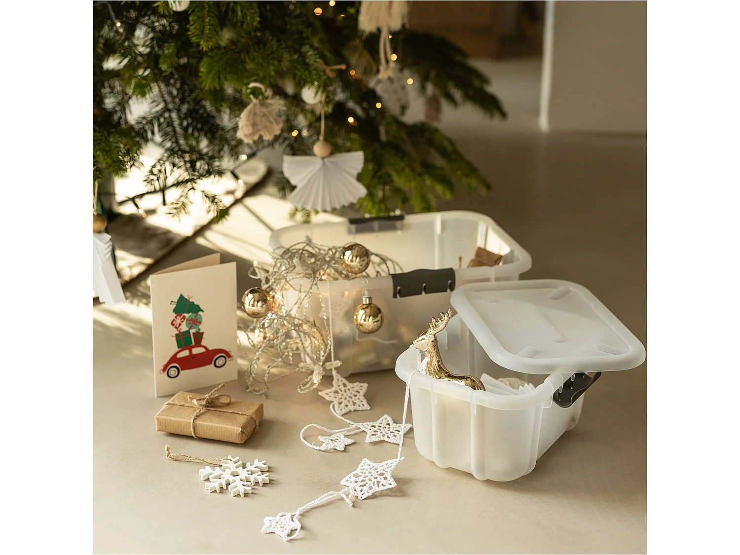 Plastic opbergbox met deksel kunststof melkachtig 8 L 34x24,3x15,6 cm