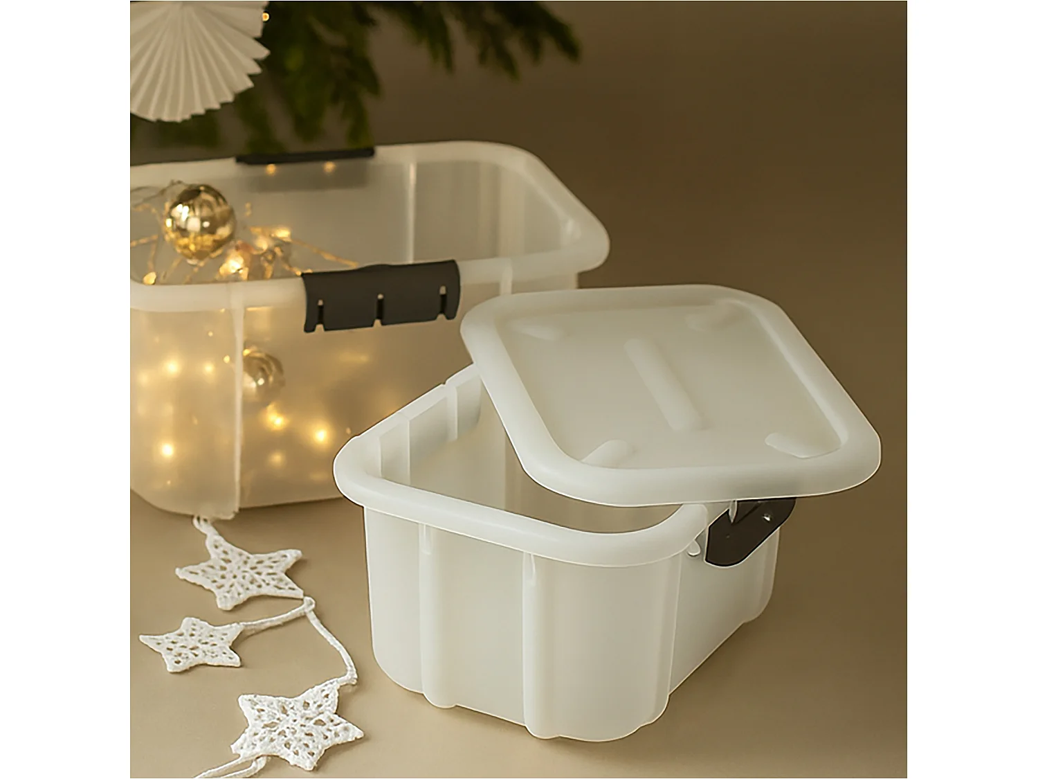Plastic opbergbox met deksel kunststof melkachtig 8 L 34x24,3x15,6 cm