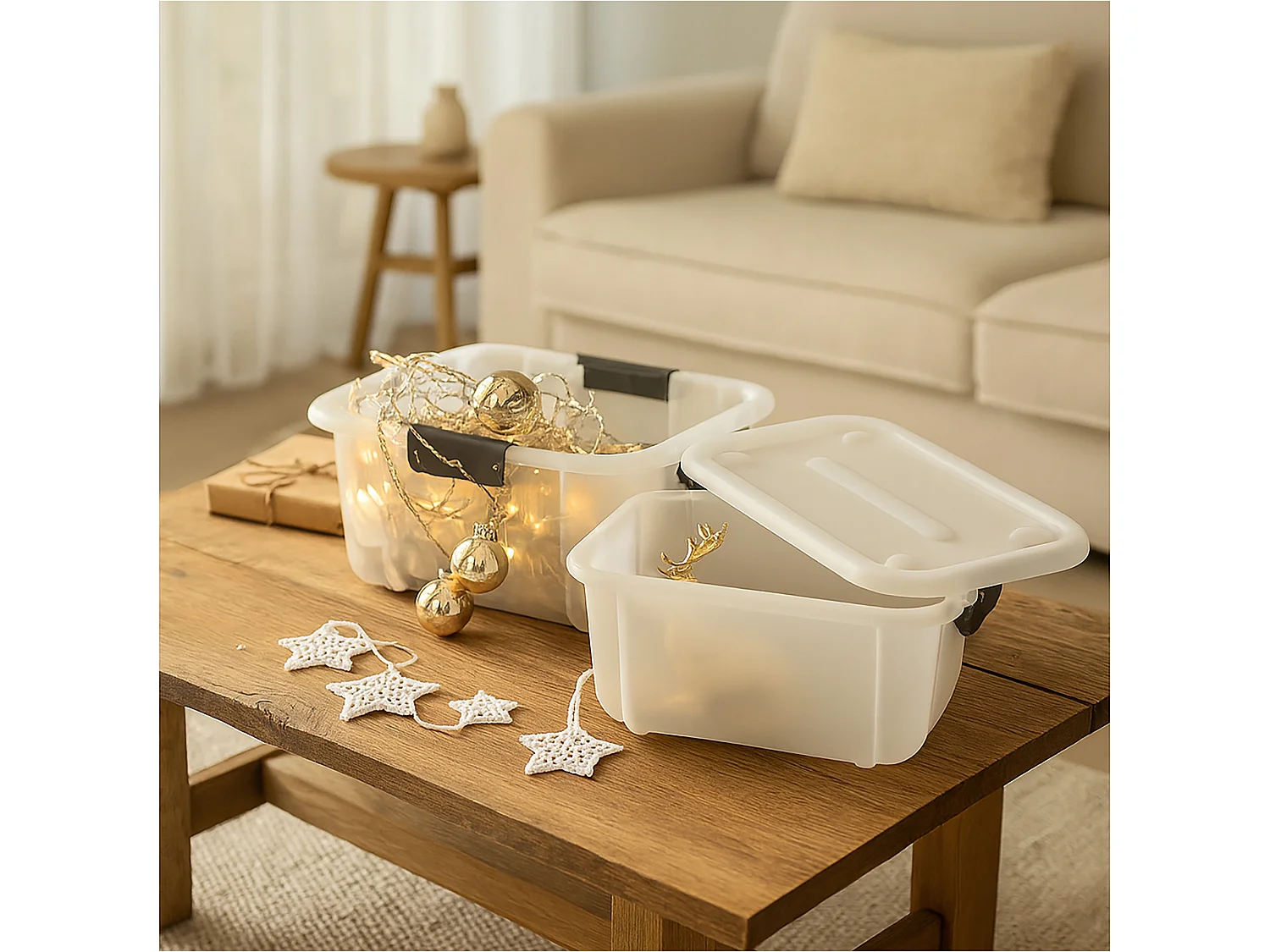 Plastic opbergbox met deksel kunststof melkachtig 8 L 34x24,3x15,6 cm