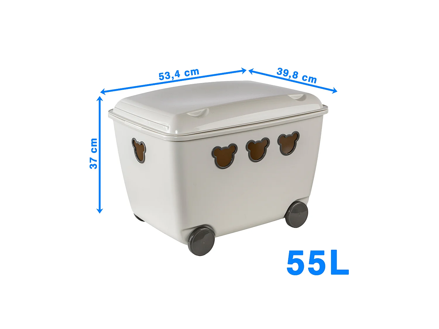Opbergbox voor speelgoed met wieltjes kunststof wit 55 L 53,4x39,8x37 cm