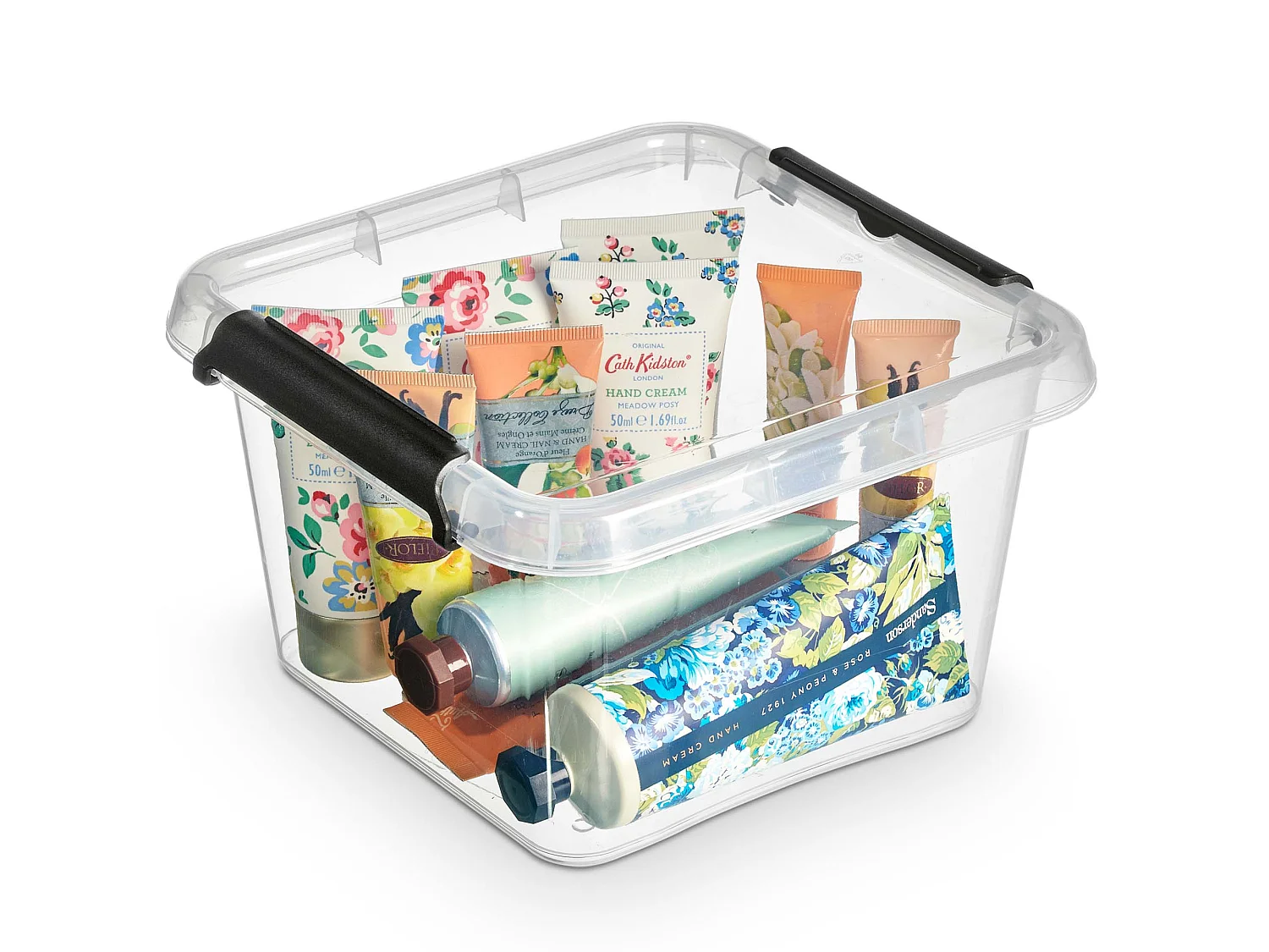Transparante kunststof opbergbox met deksel en clips 20x20x12,5 cm
