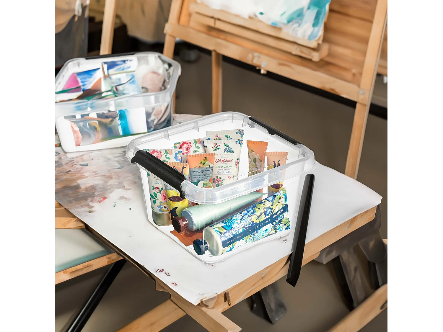 Transparante kunststof opbergbox met deksel en clips 20x20x12,5 cm