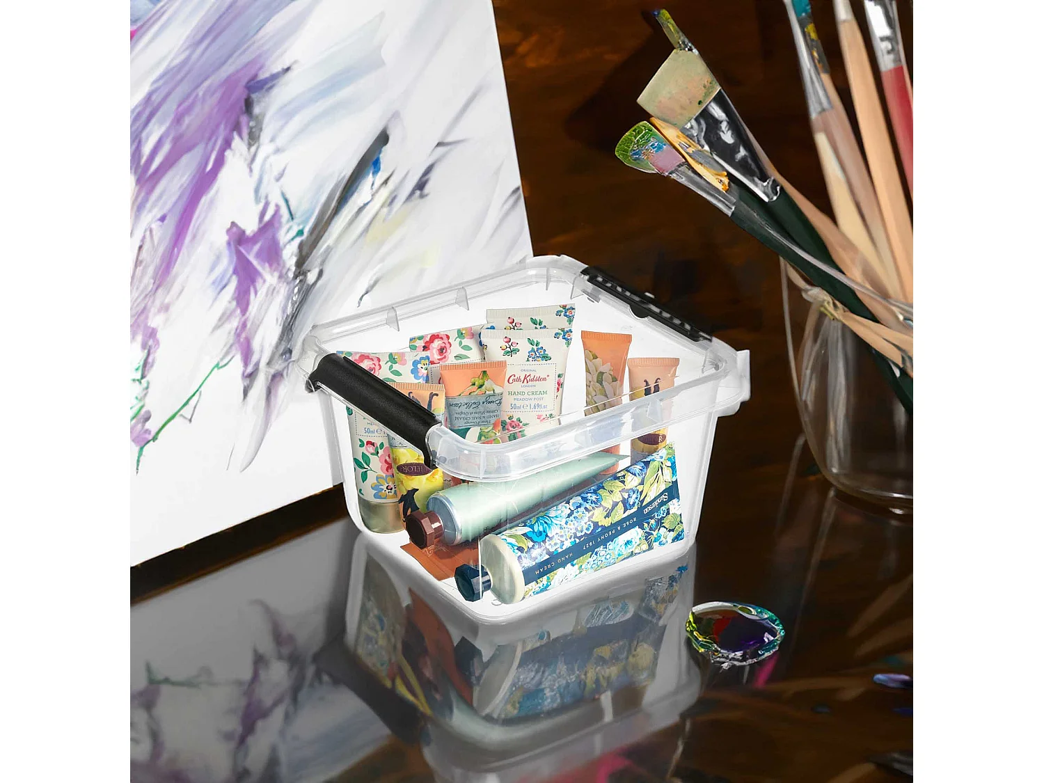 Transparante kunststof opbergbox met deksel en clips 20x20x12,5 cm