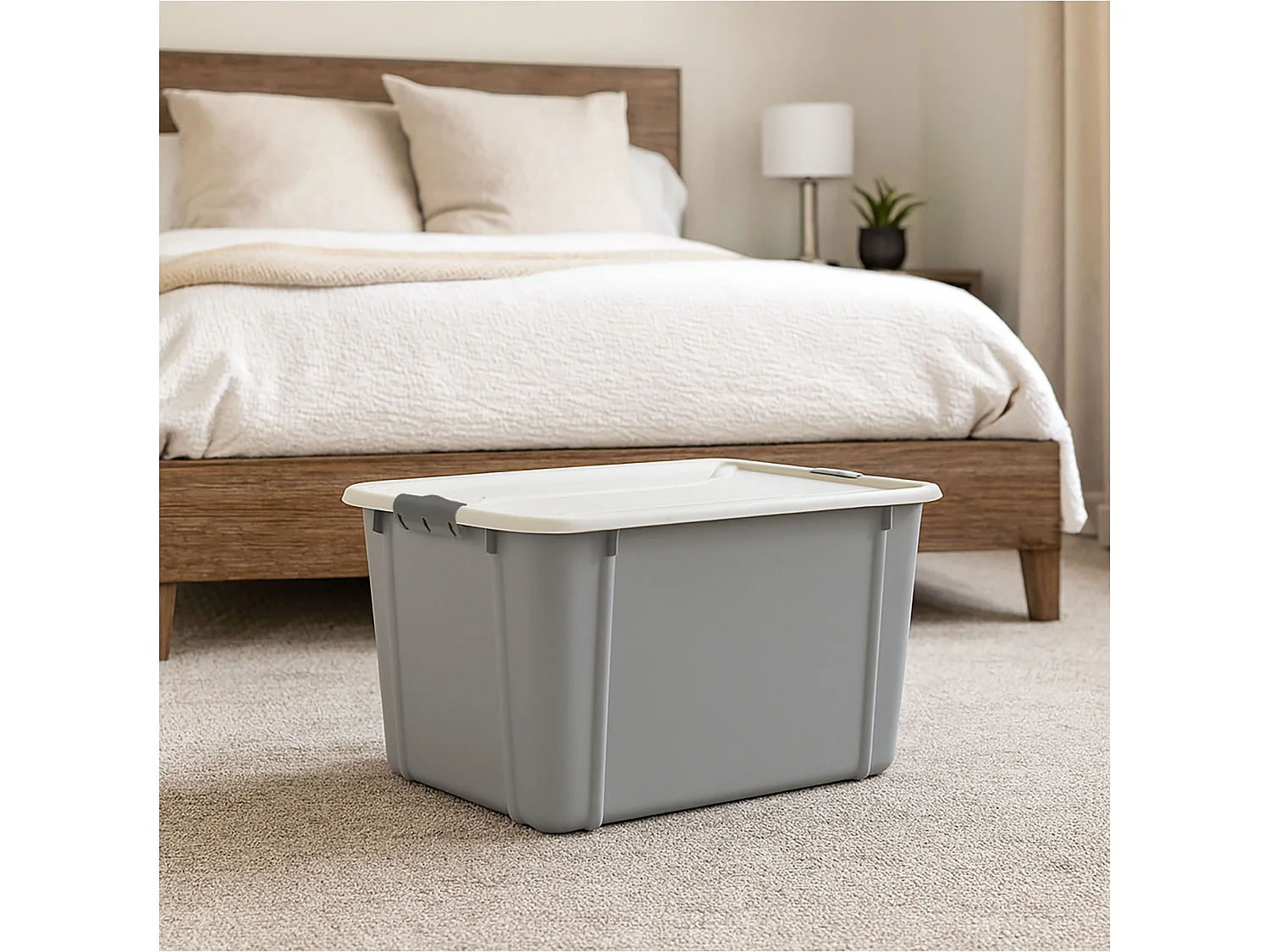 Opbergbox met deksel kunststof lichtgrijs 60 L 58,8x39,3x37 cm
