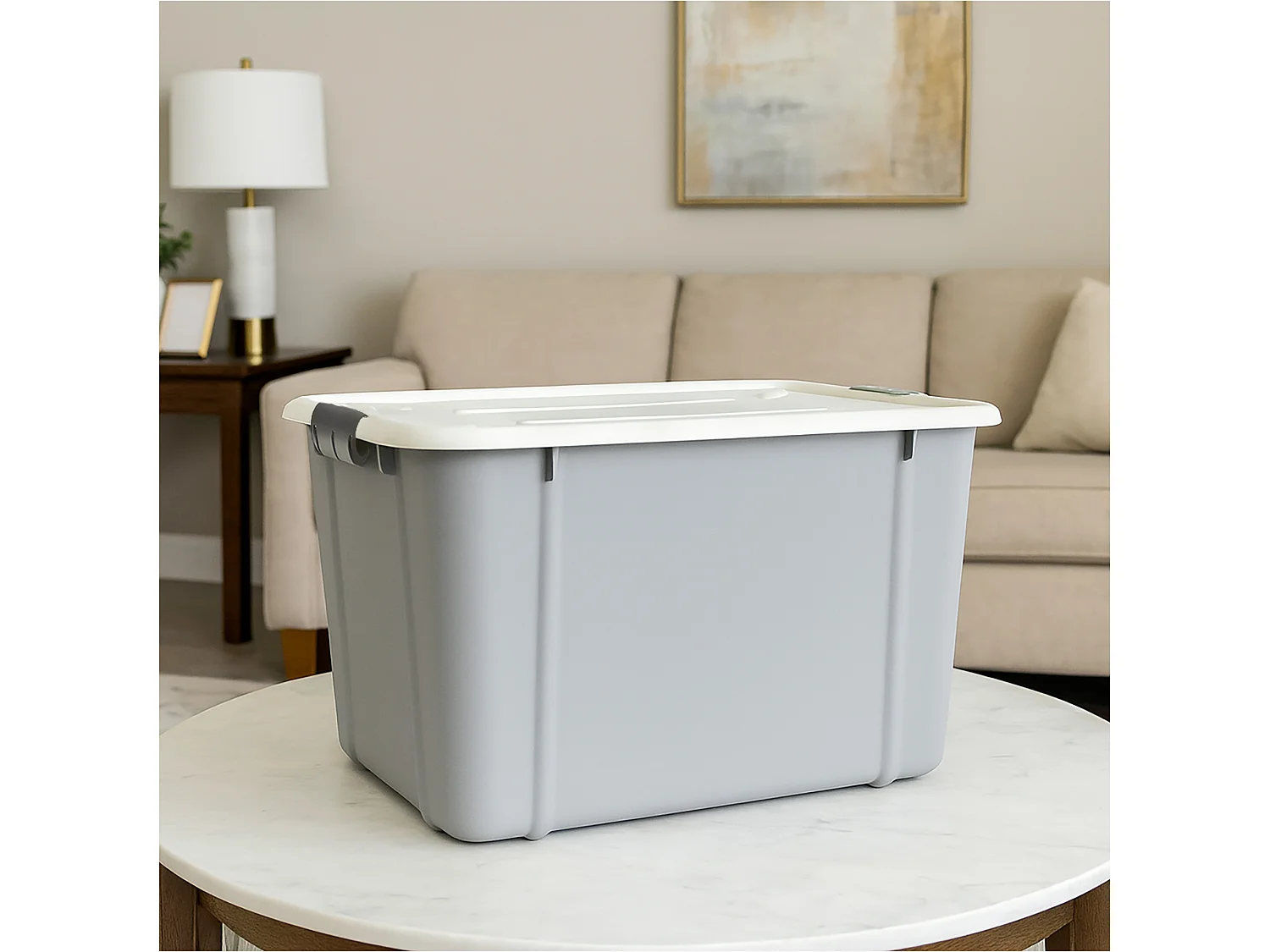 Opbergbox met deksel kunststof lichtgrijs 60 L 58,8x39,3x37 cm