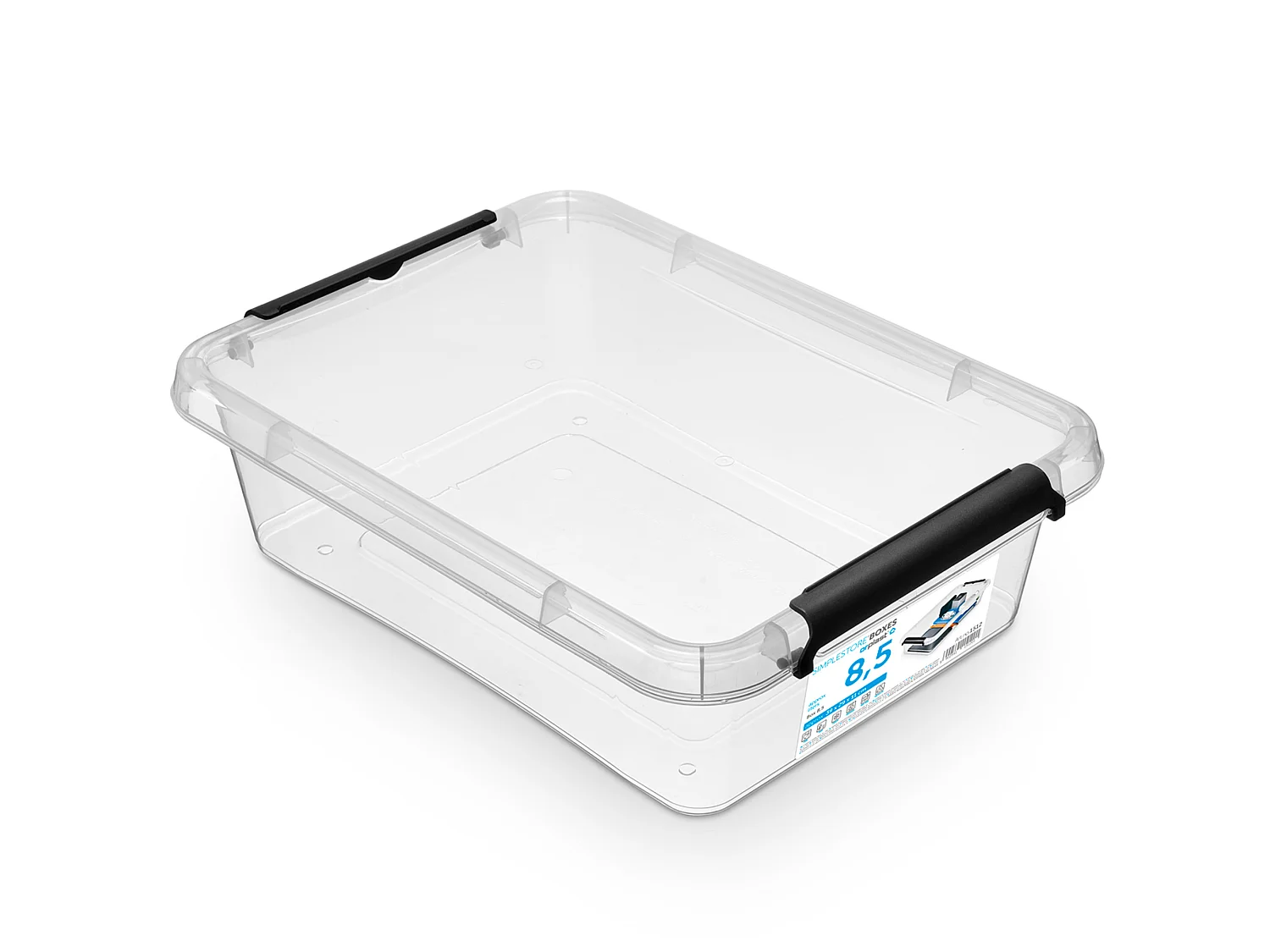 Plastic opbergbox met deksel, transparant polypropyleen, zwart, 39x29x11,5 cm