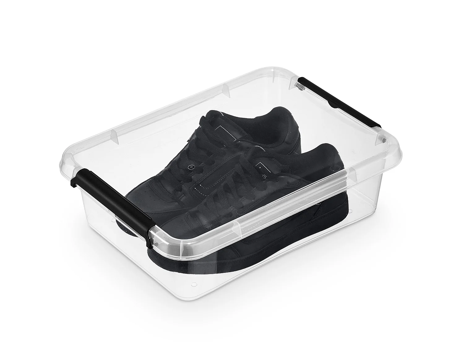 Plastic opbergbox met deksel, transparant polypropyleen, zwart, 39x29x11,5 cm