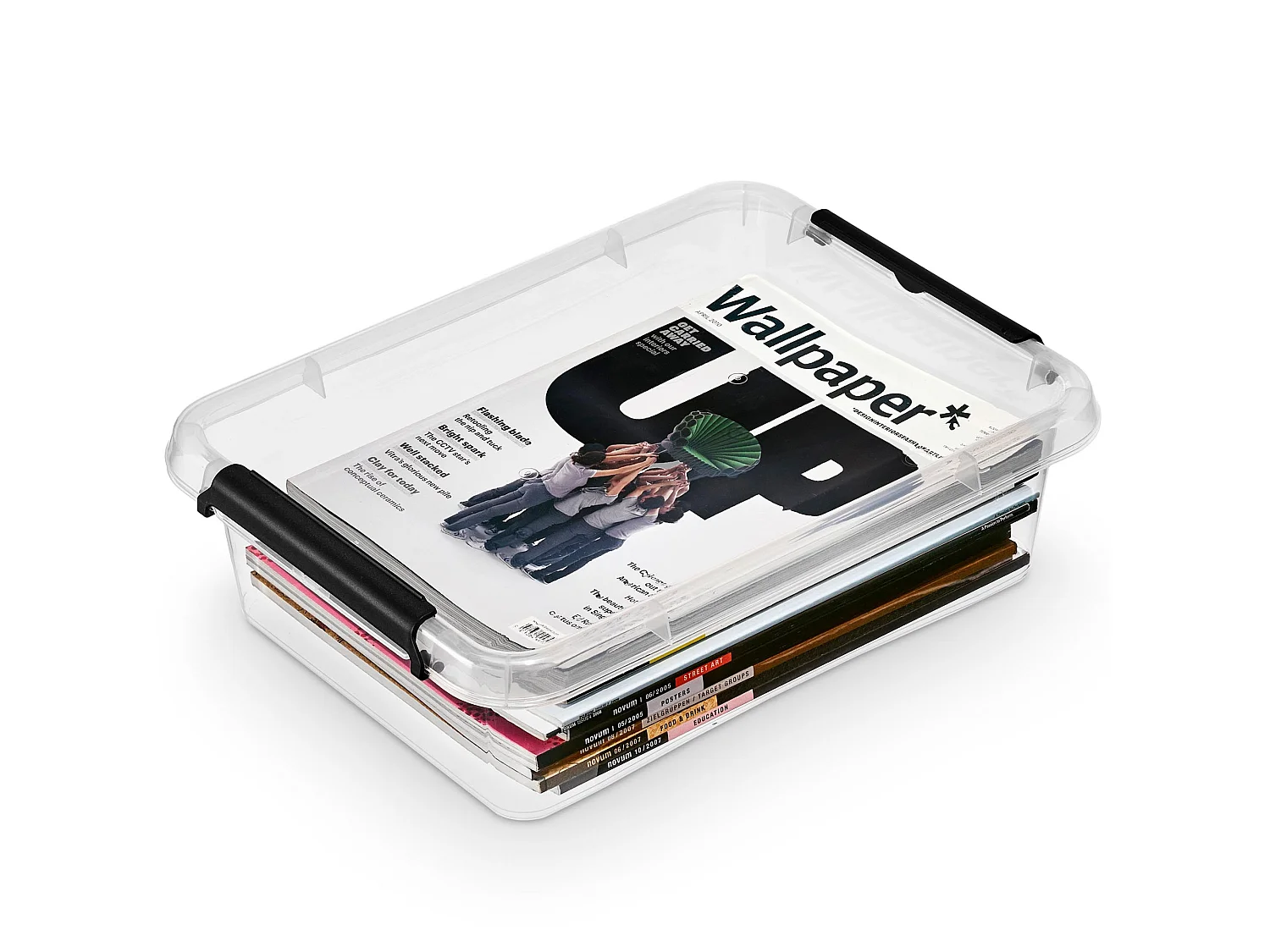Plastic opbergbox met deksel, transparant polypropyleen, zwart, 39x29x11,5 cm