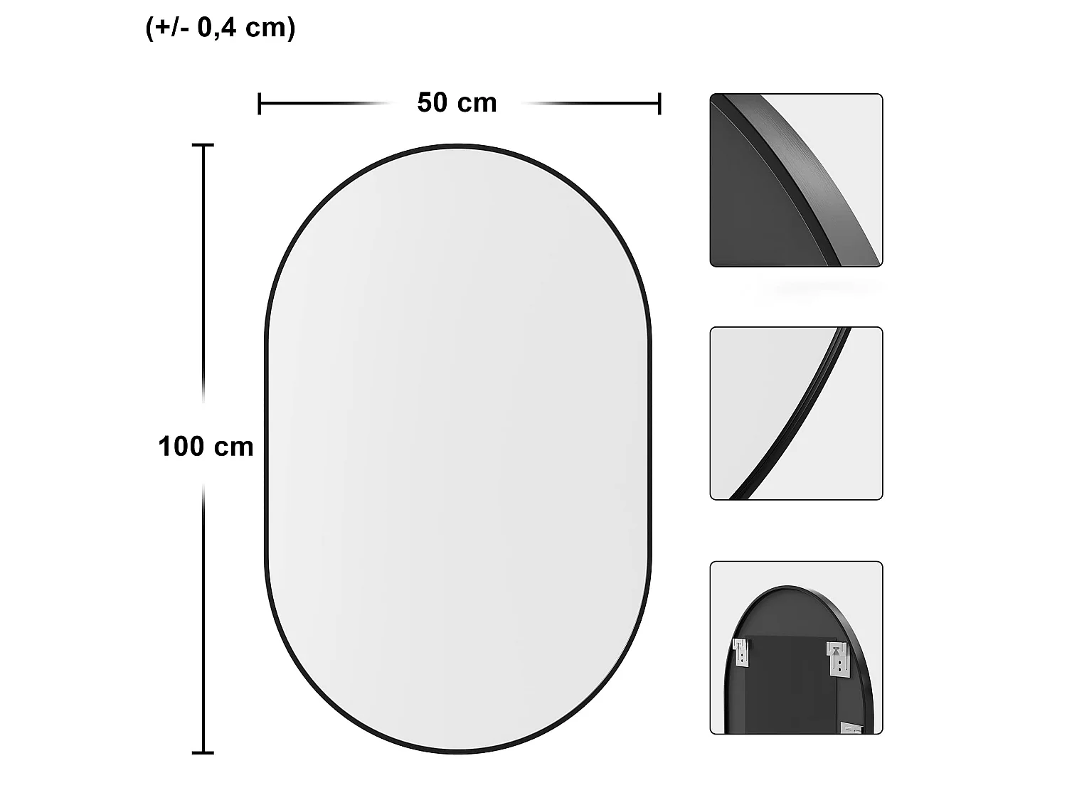 Ovale wandspiegel decoratief aluminium zwart 100x50 cm