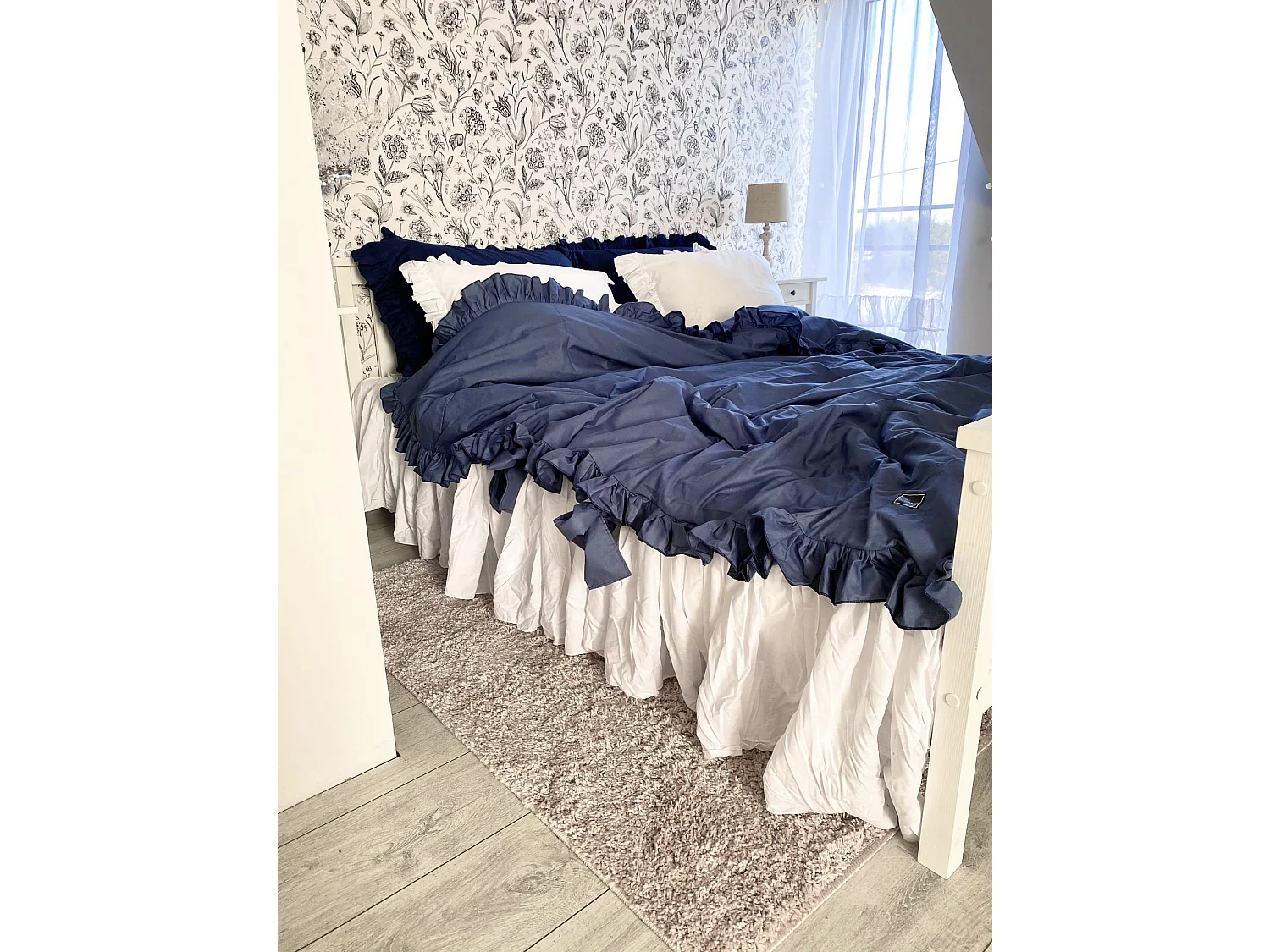 Drap-housse en coton avec volant décoratif blanc 160x200 cm