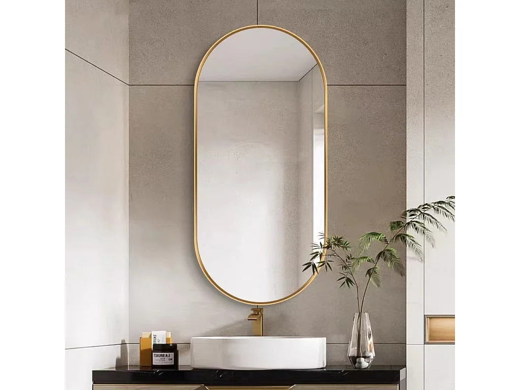 Ovale wandspiegel decoratief aluminium goud 80x40 cm