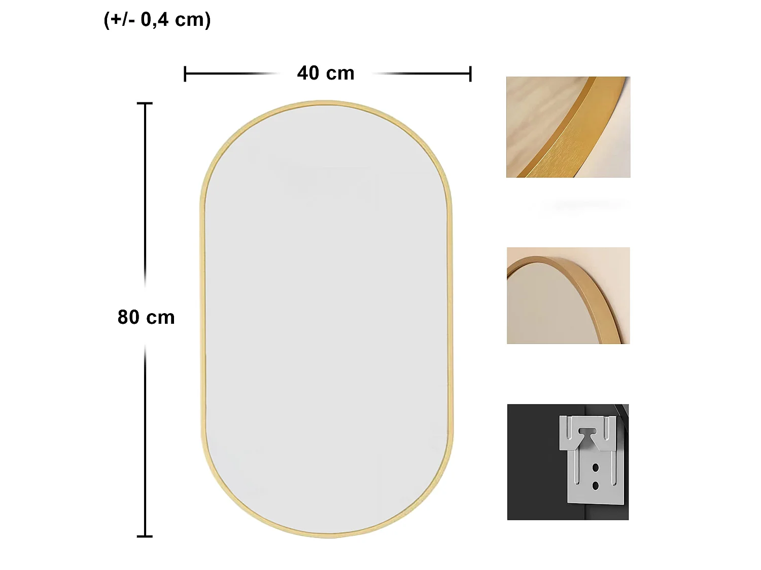 Ovale wandspiegel decoratief aluminium goud 80x40 cm