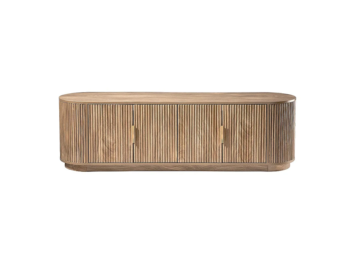 Mobile TV 4 ante effetto rovere, frontali a listelli arrotondati L160 cm - ACHILLE