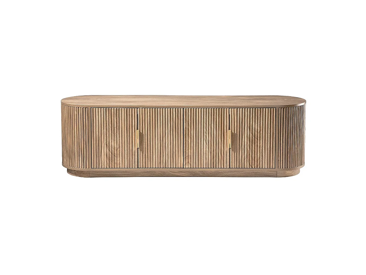 Mobile TV 4 ante effetto rovere, frontali a listelli arrotondati L160 cm - ACHILLE