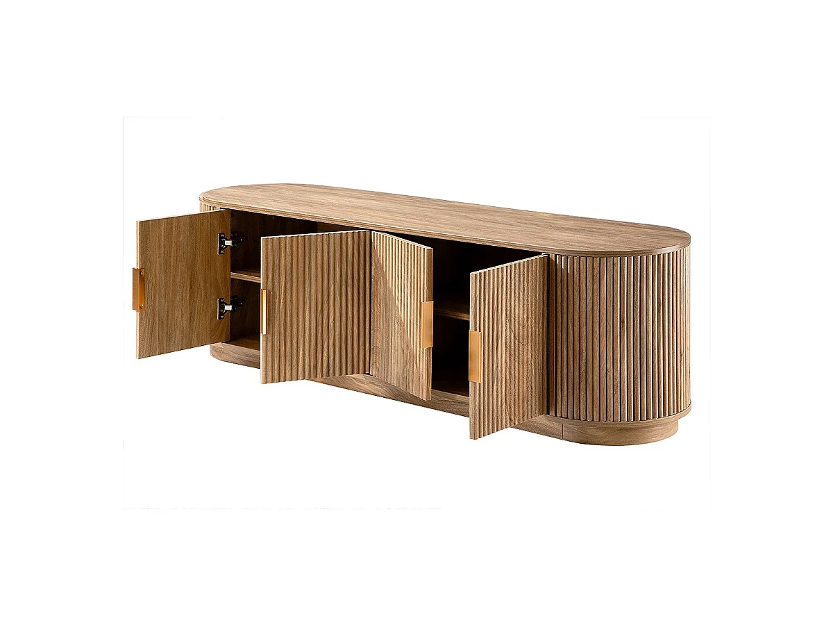 Mobile TV 4 ante effetto rovere, frontali a listelli arrotondati L160 cm - ACHILLE