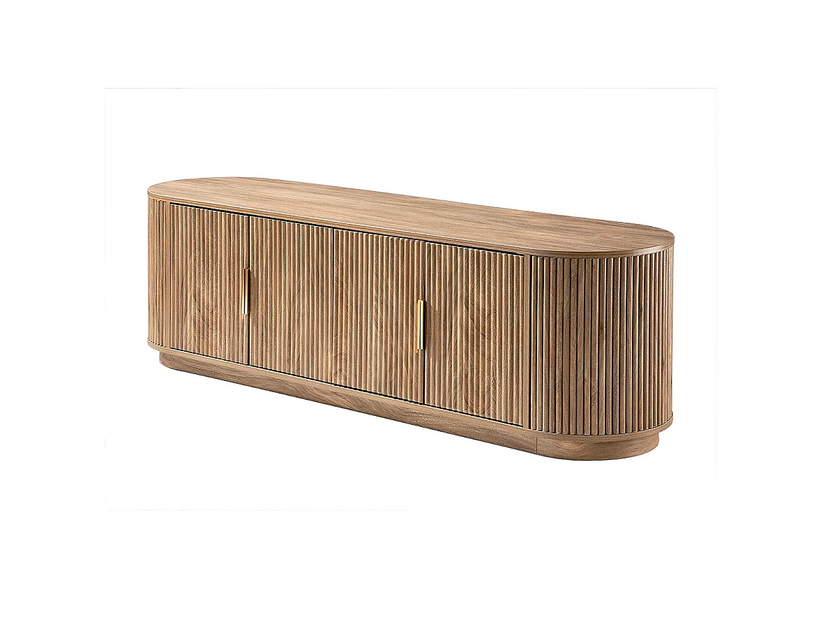 Mobile TV 4 ante effetto rovere, frontali a listelli arrotondati L160 cm - ACHILLE