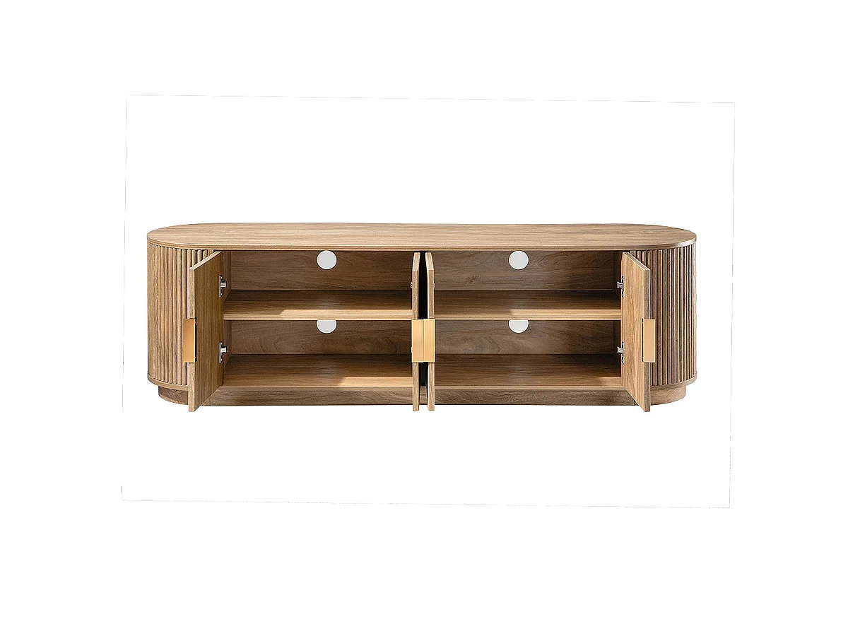 Mobile TV 4 ante effetto rovere, frontali a listelli arrotondati L160 cm - ACHILLE