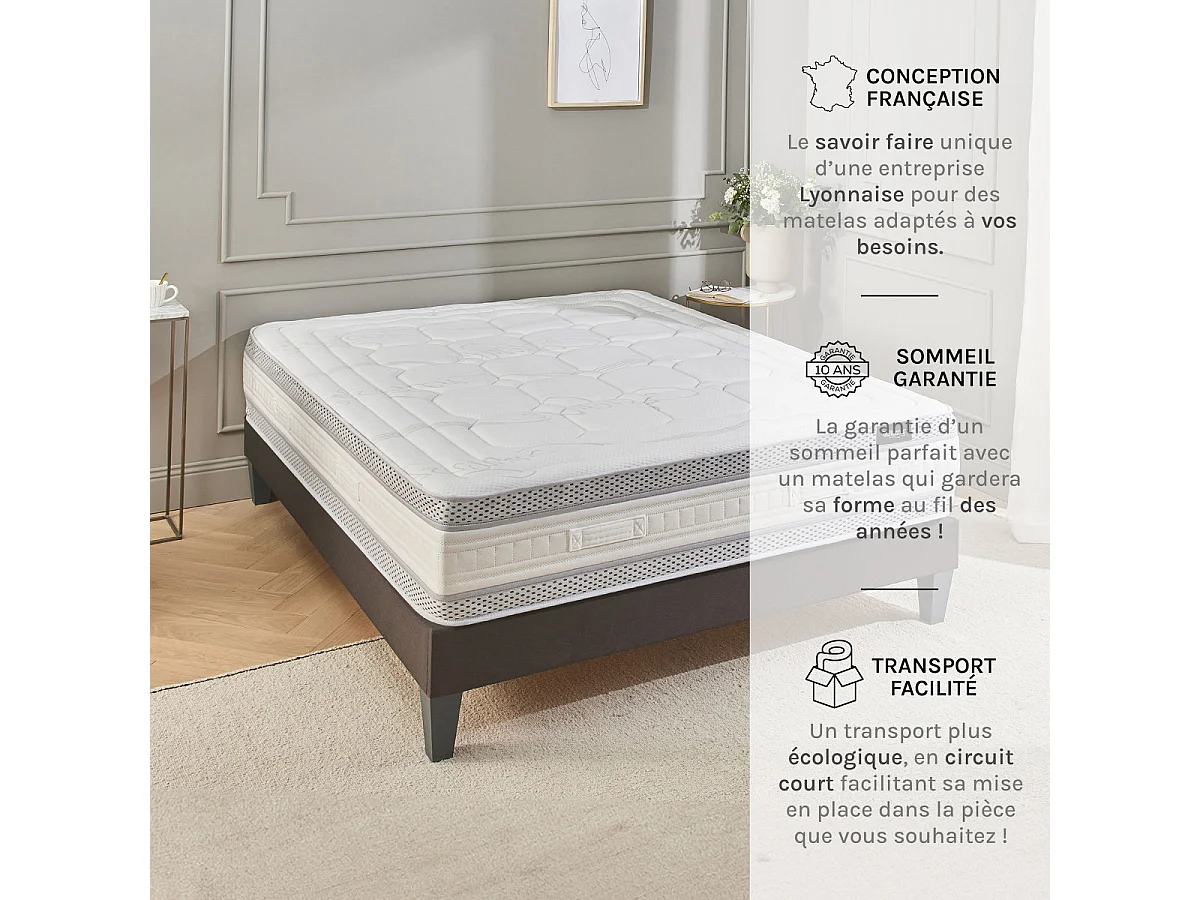 Matelas Ressorts ensachés 33 cm CHAMPS ÉLYSÉES - 140x190 cm