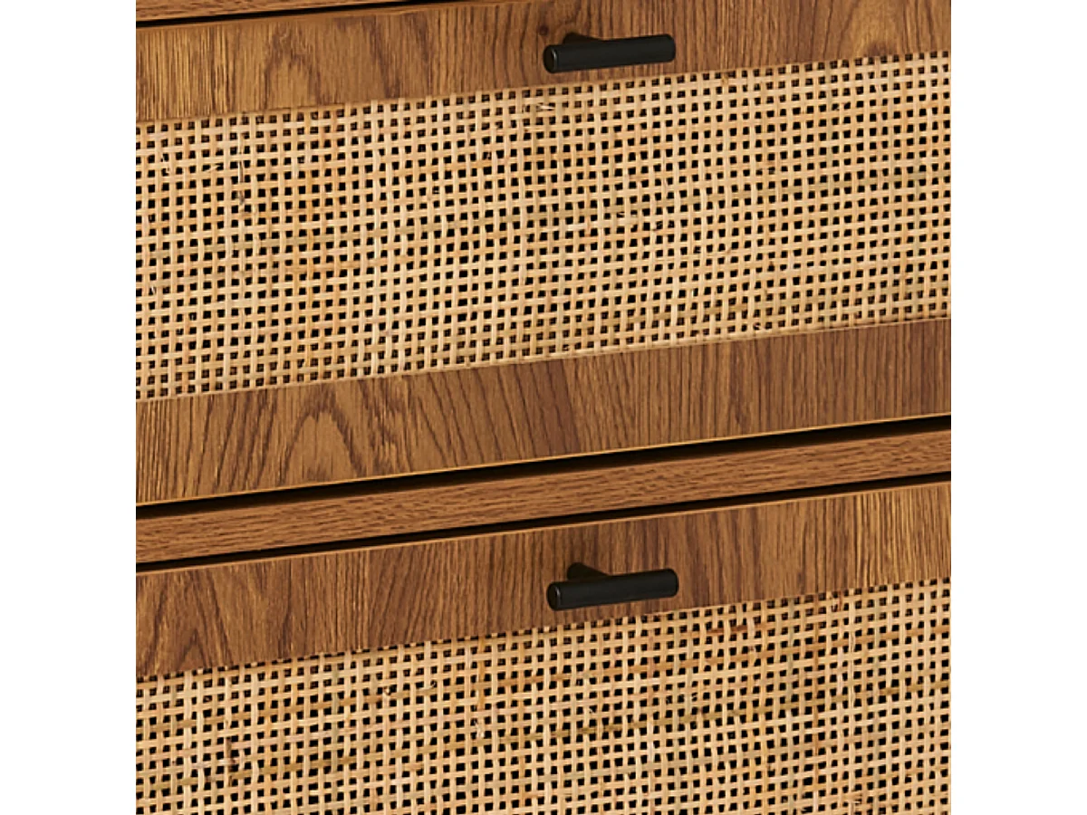 Kommode mit 3 Schubladen, Rattanfronten und Holzfüßen, L80 cm - ALIA