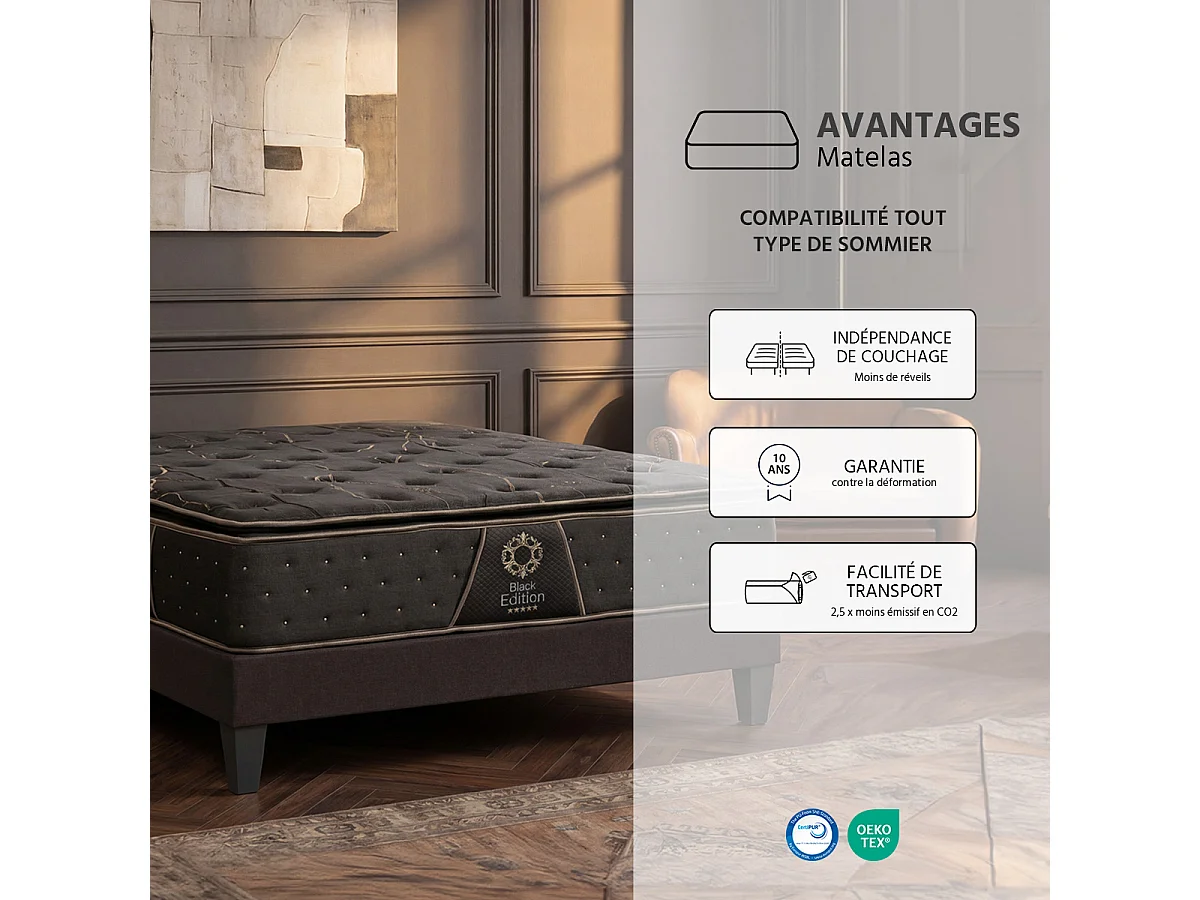 Matelas Mémoire de forme 34 cm BLACK EDITION 160x200