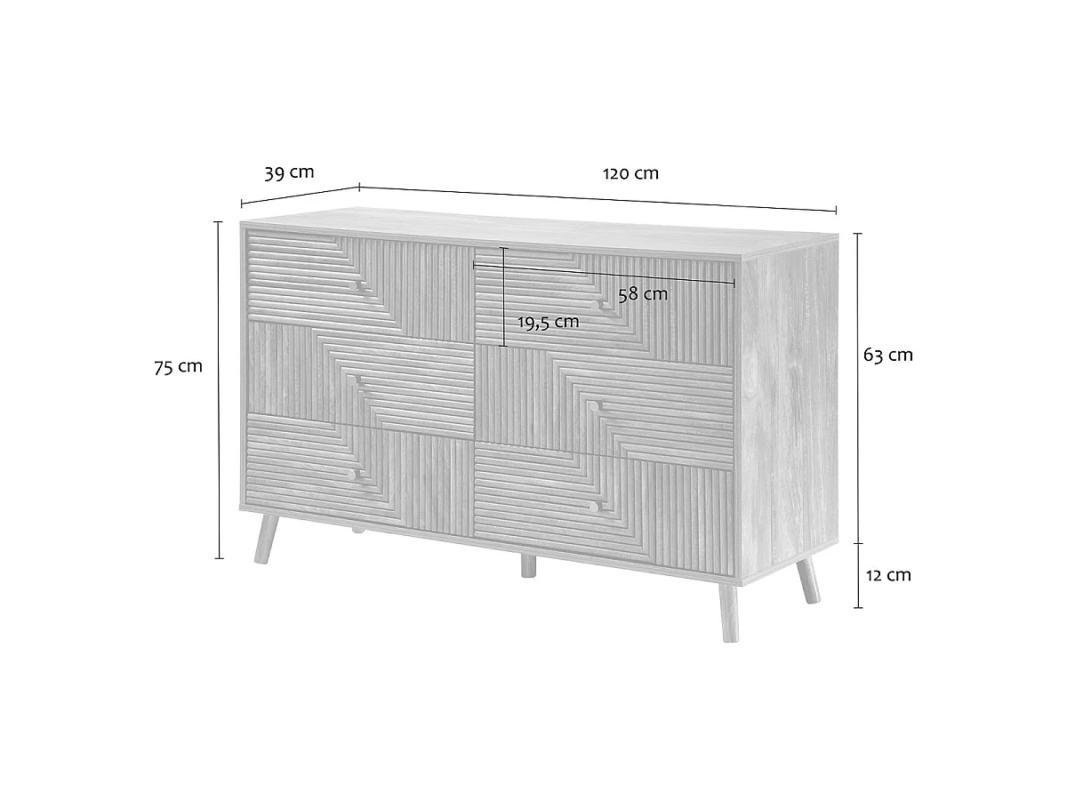 Kommode mit 6 Schubladen und laminierten Fronten, L 120 cm - EDEN