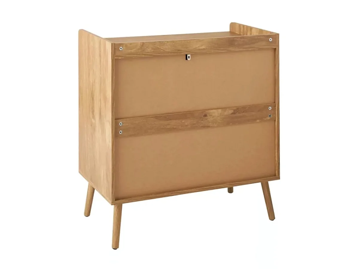 Kommode mit 1 Tür und 3 Schubladen, Rattanfronten und Holzfüßen, L80 cm - PALMO