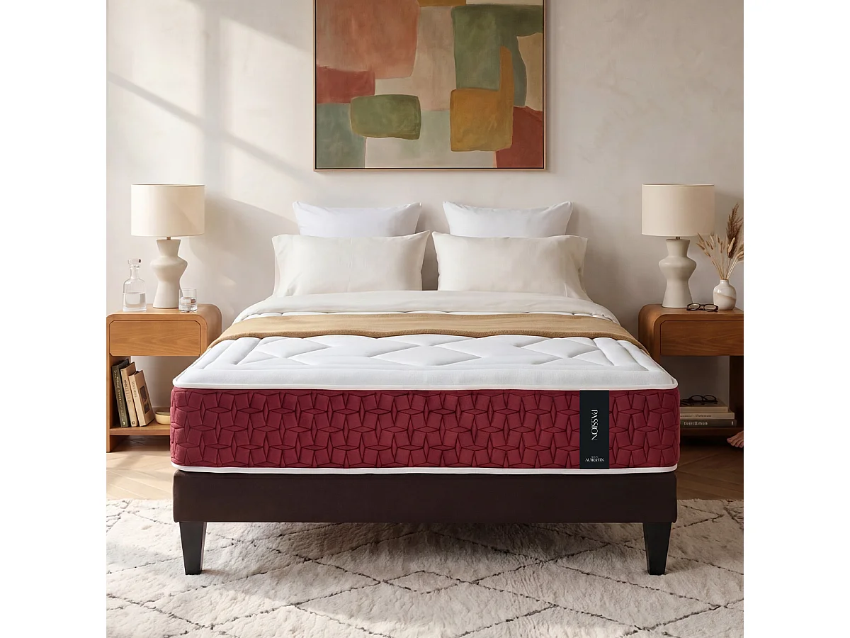 Matelas Ressorts ensachés PASSION - 30 cm, soutien ferme 200x200 cm - Blanc