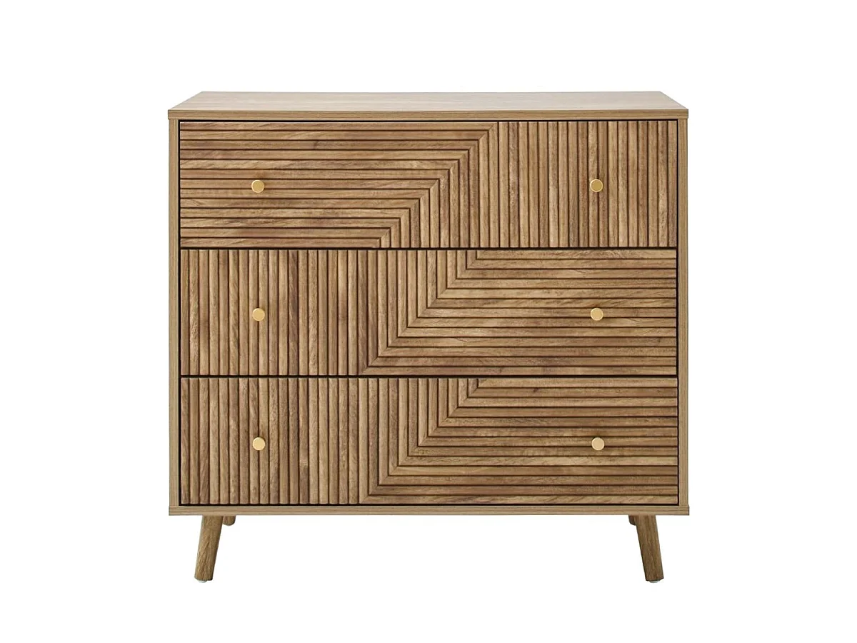 Kommode mit 3 Schubladen und Lamellenfronten in L-Form, L80 cm - EDEN