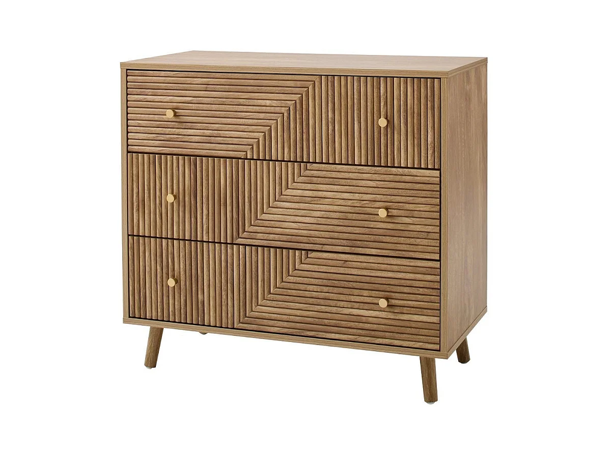 Kommode mit 3 Schubladen und Lamellenfronten in L-Form, L80 cm - EDEN