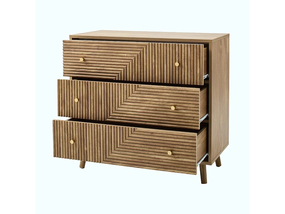 Kommode mit 3 Schubladen und Lamellenfronten in L-Form, L80 cm - EDEN
