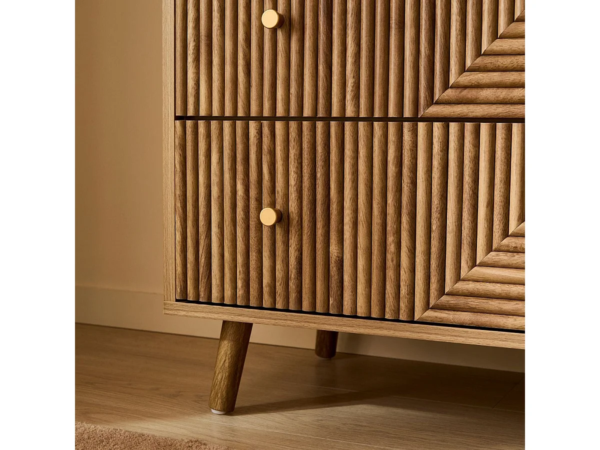 Kommode mit 3 Schubladen und Lamellenfronten in L-Form, L80 cm - EDEN
